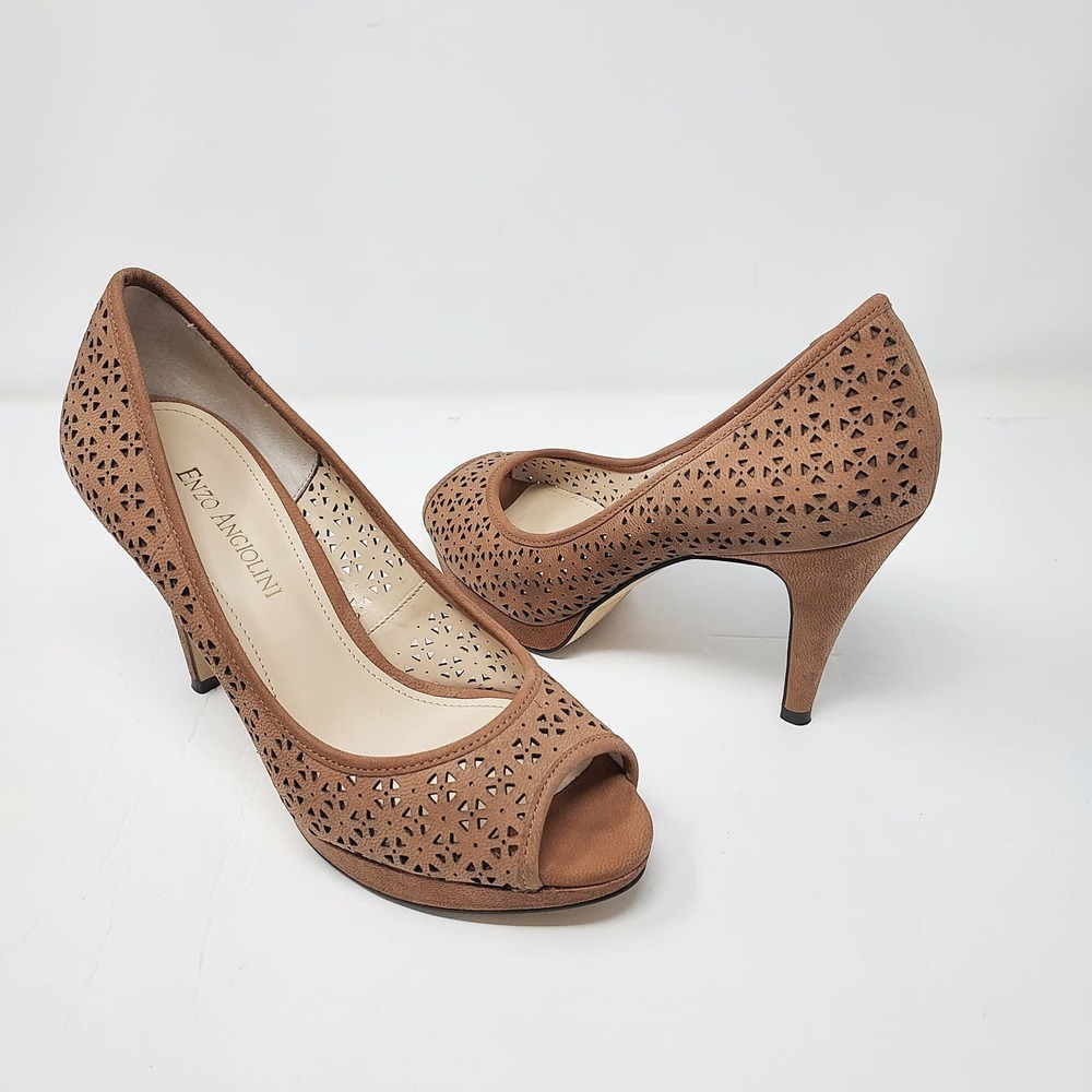 Enzo Angiolini Tan Peep Toe Heels Size 6